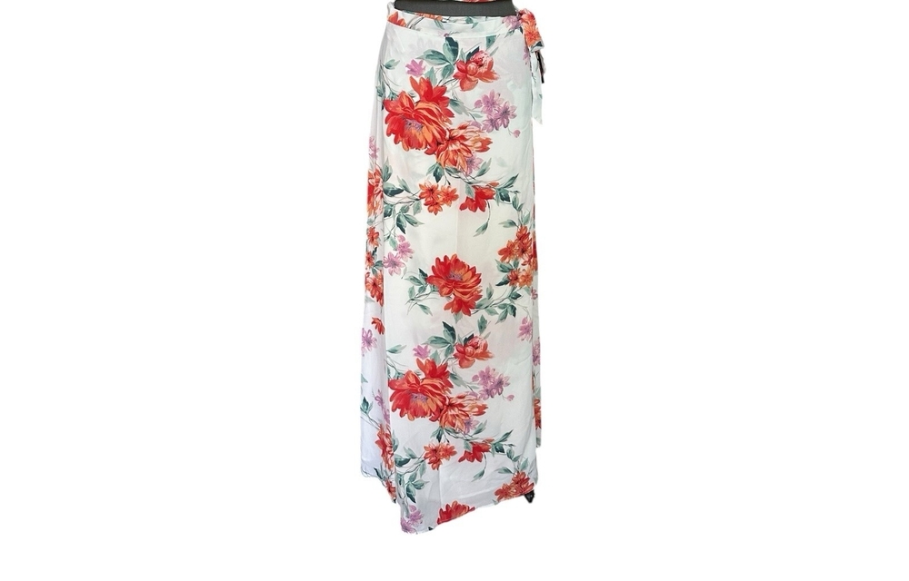 Lulus White Red Pink Floral Maxi Wrap Skirt Size S-M NWT - Picture 4 of 8